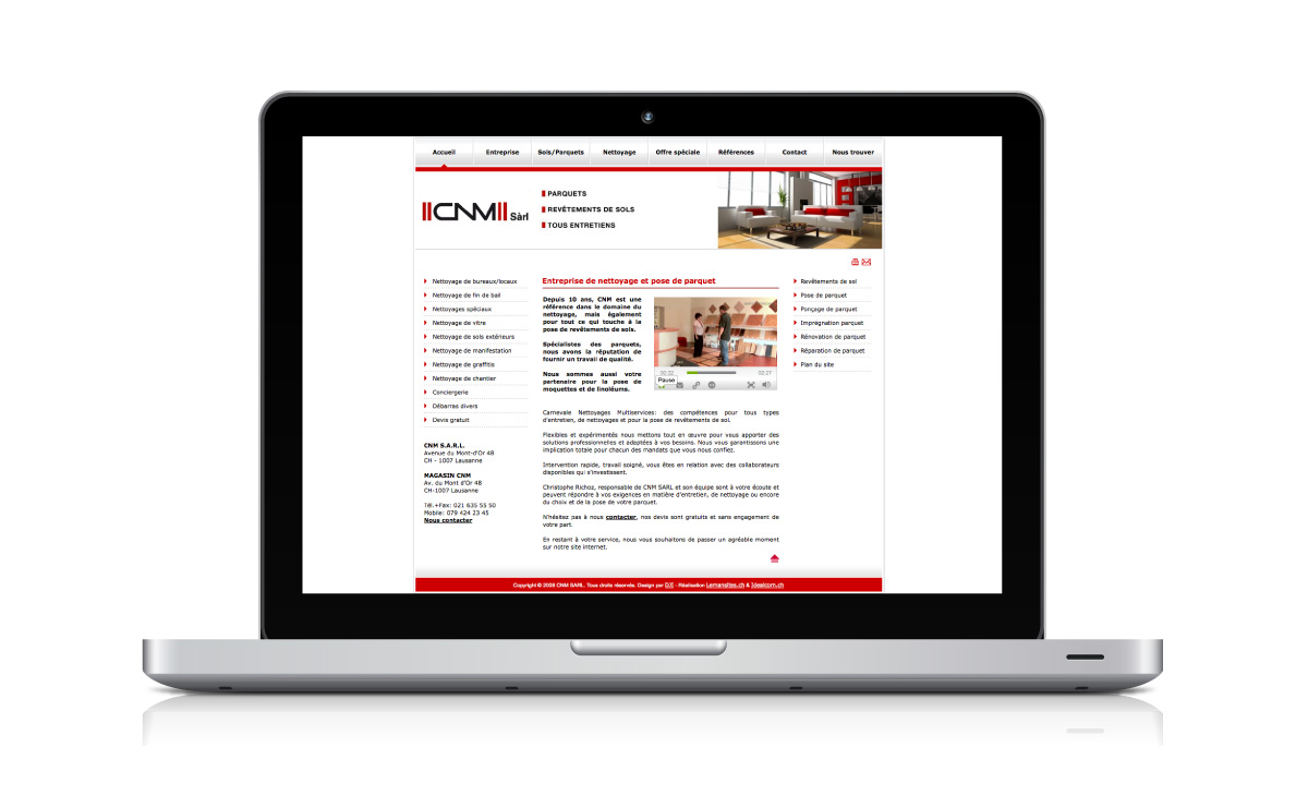 Site internet de l'entreprise de pose de parquets CNM Sàrl à Lausanne (Vaud)