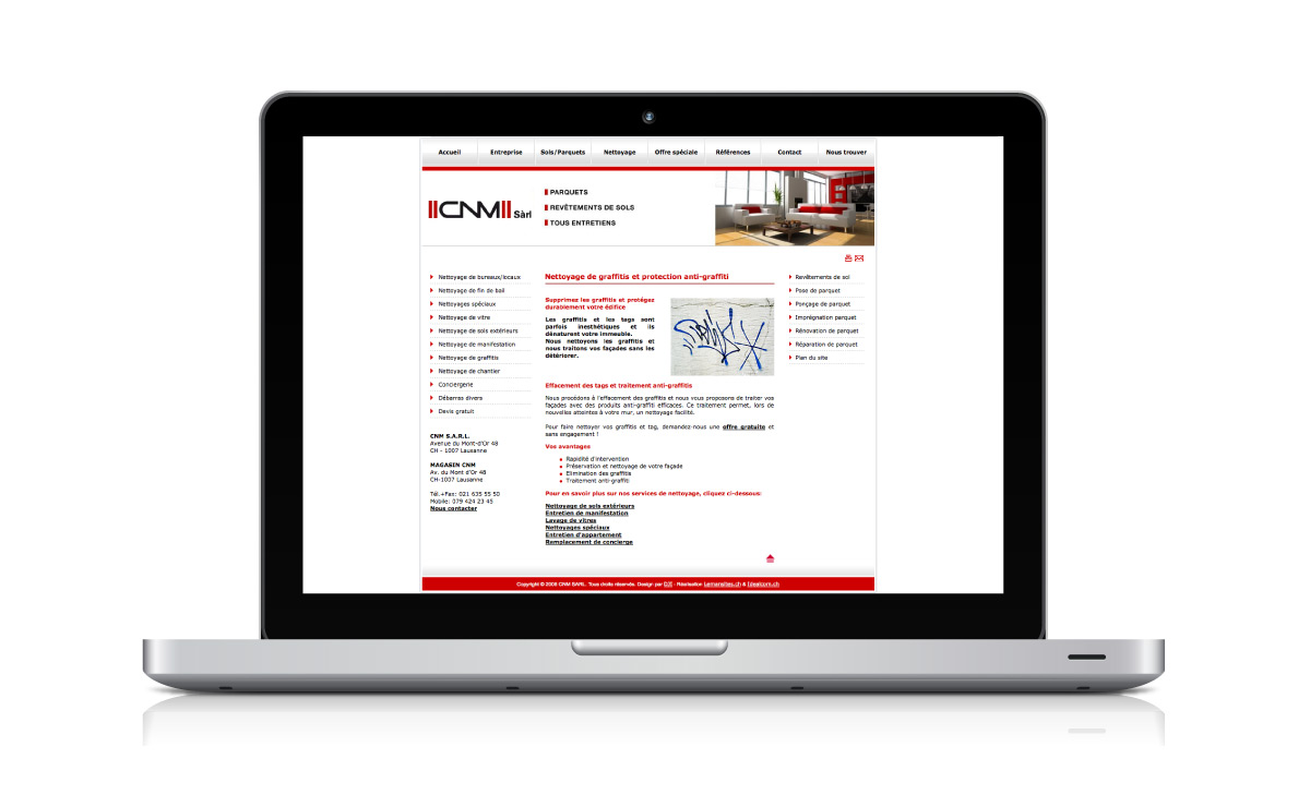 Site internet de l'entreprise de nettoyage CNM Sàrl