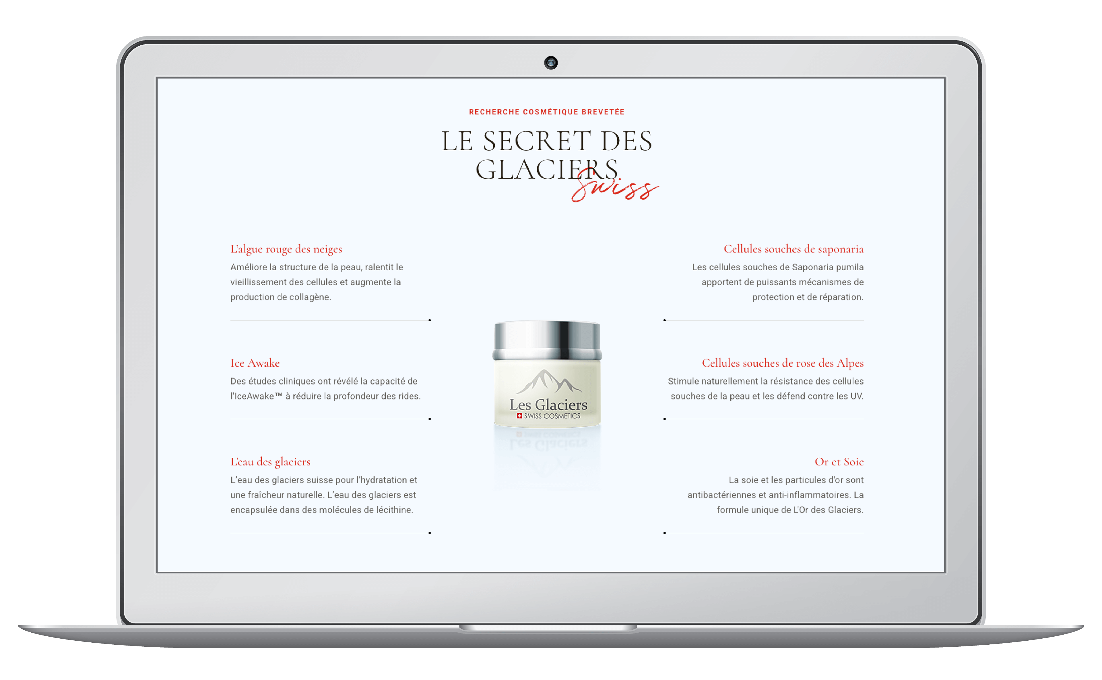 Lancement d'une entreprise de cosmétique suisse. Graphisme, marque et site internet wordpress