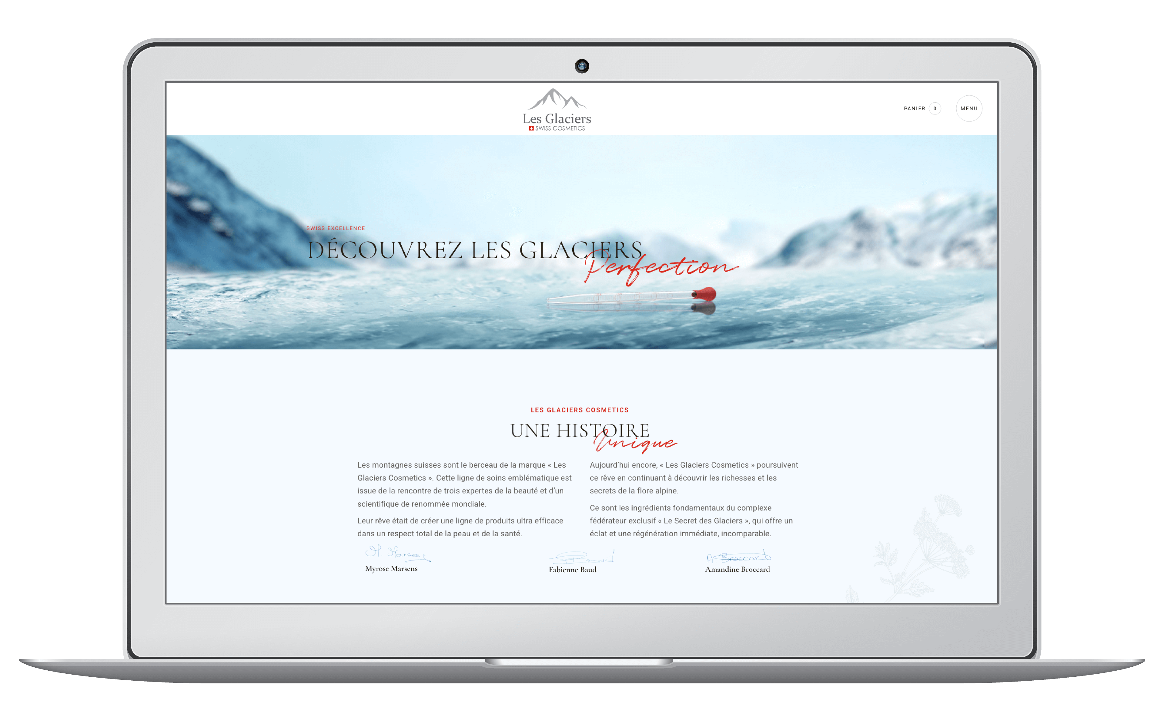 Lancement d'une entreprise de cosmétique suisse. Graphisme, marque et site internet wordpress