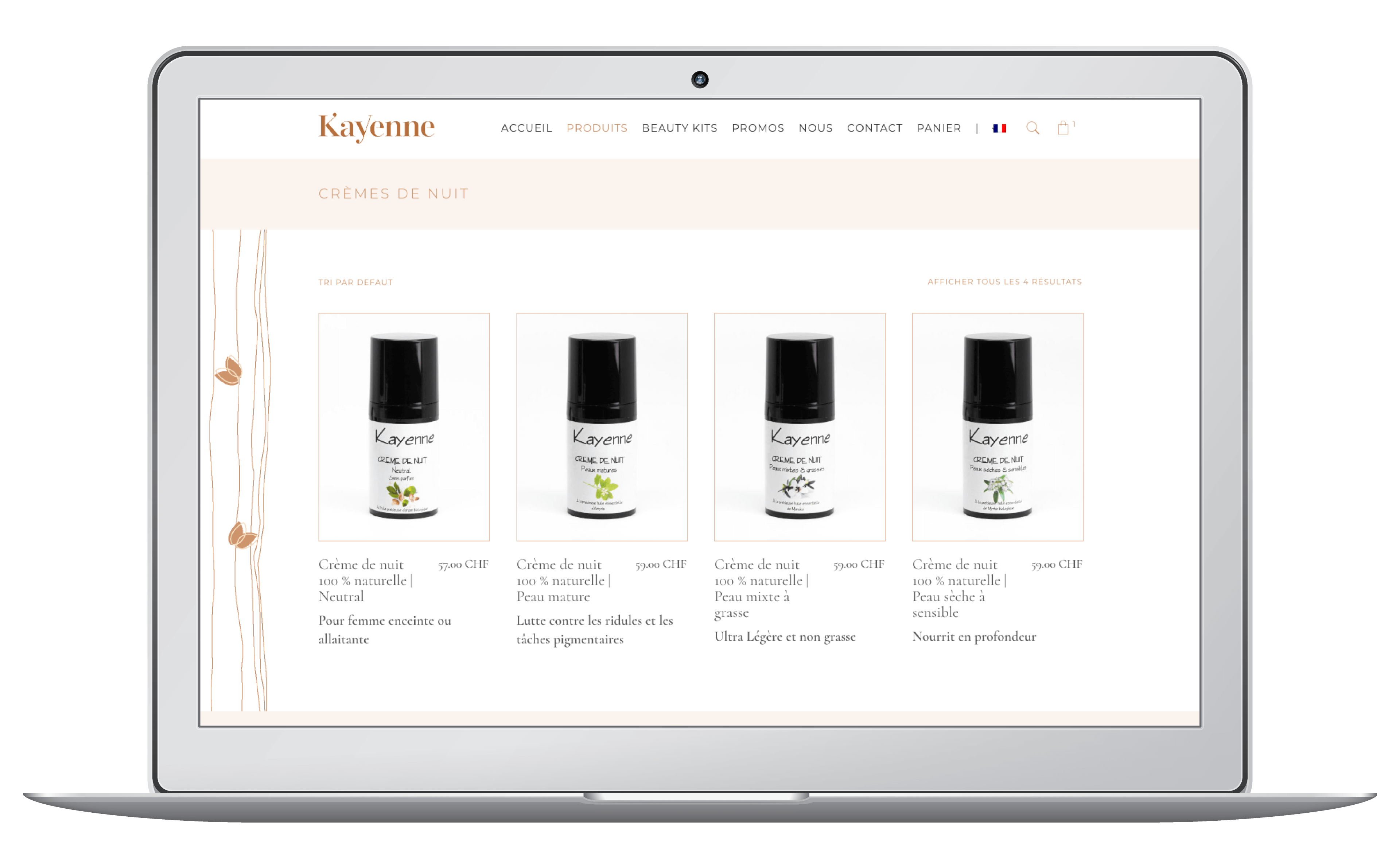 Création du e-commerce et du logo pour Kayenne cosmétiques suisses