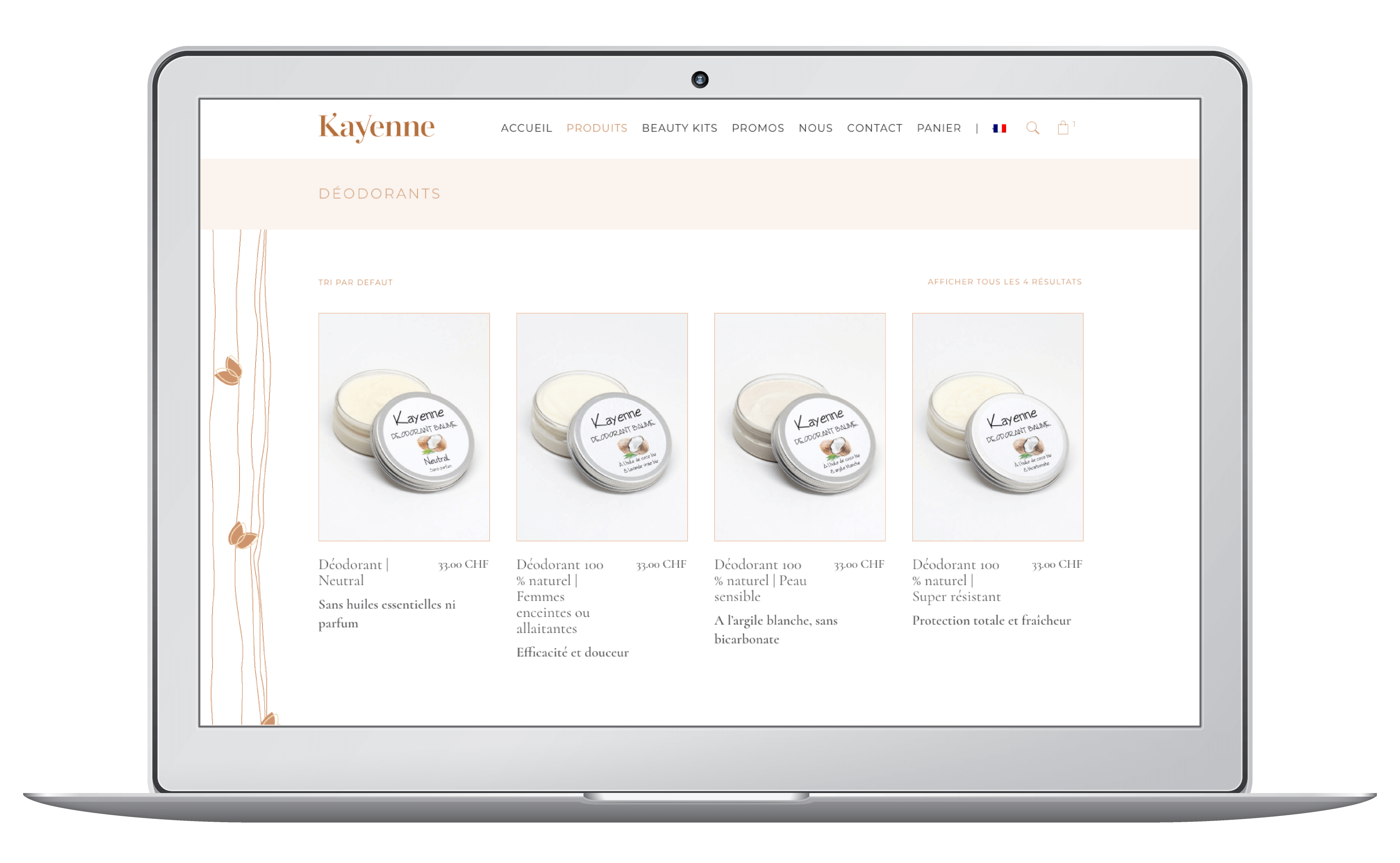 Création du e-commerce et du logo pour Kayenne cosmétiques suisses
