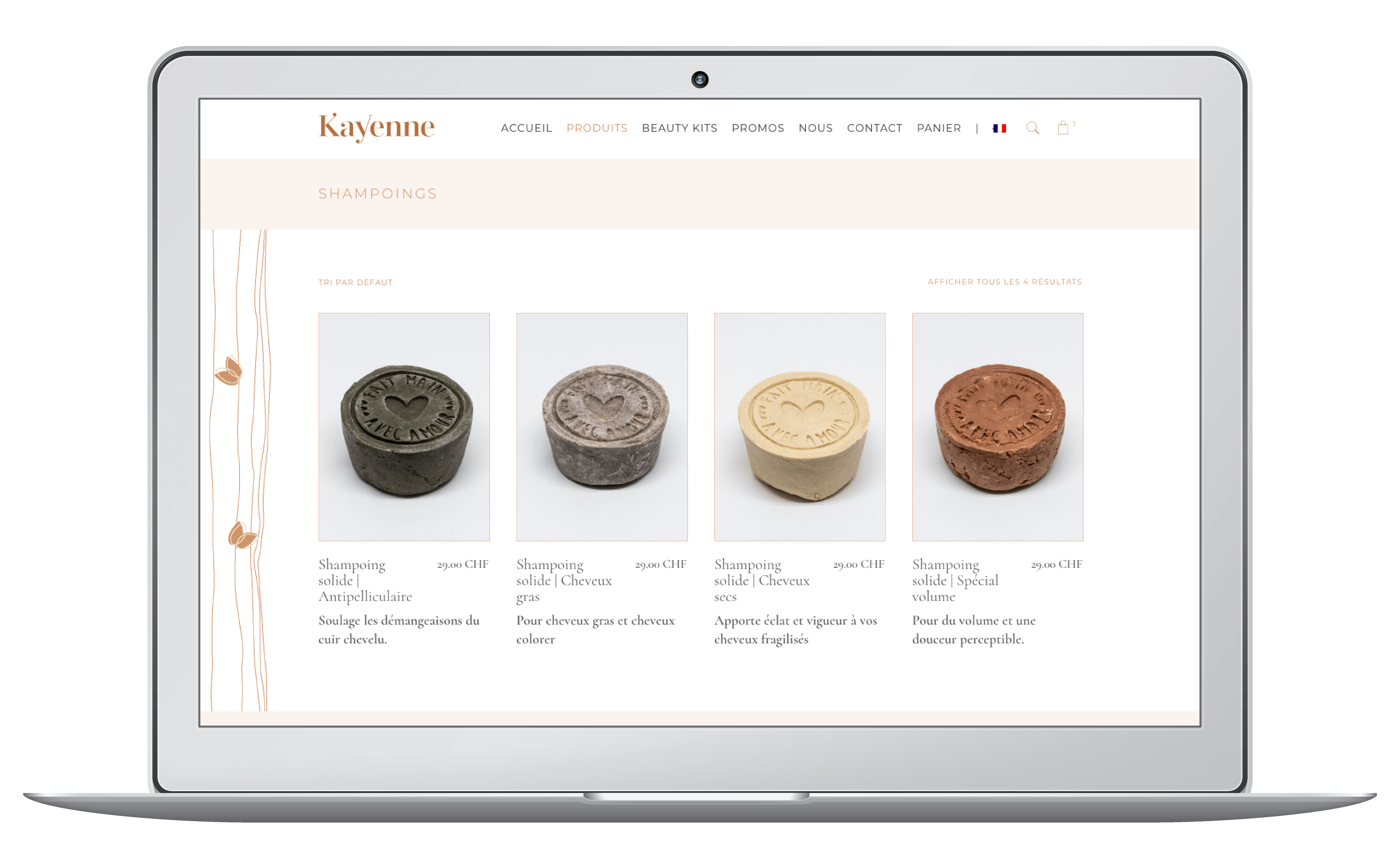 Création du e-commerce et du logo pour Kayenne cosmétiques suisses