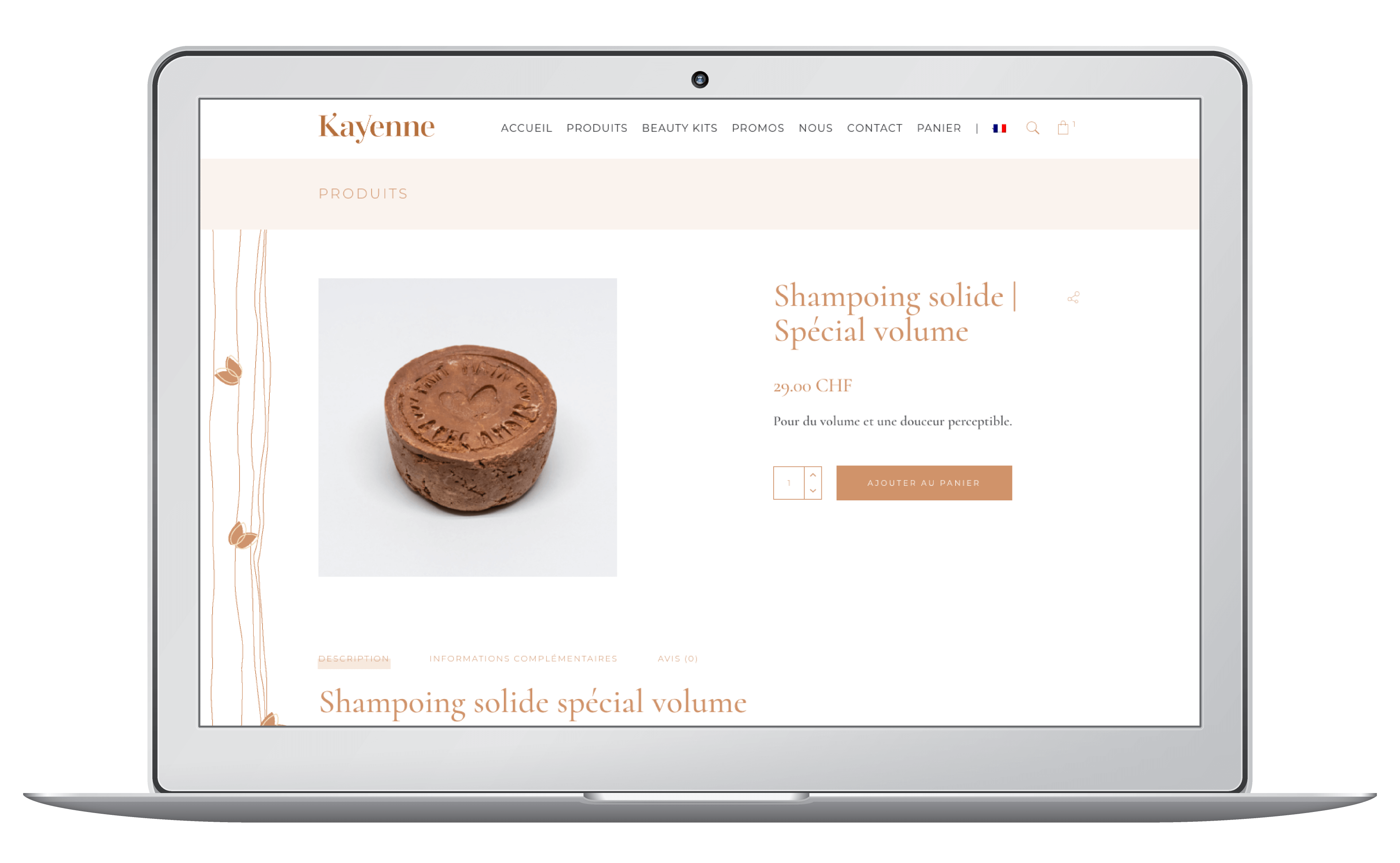 Création du e-commerce et du logo pour Kayenne cosmétiques suisses