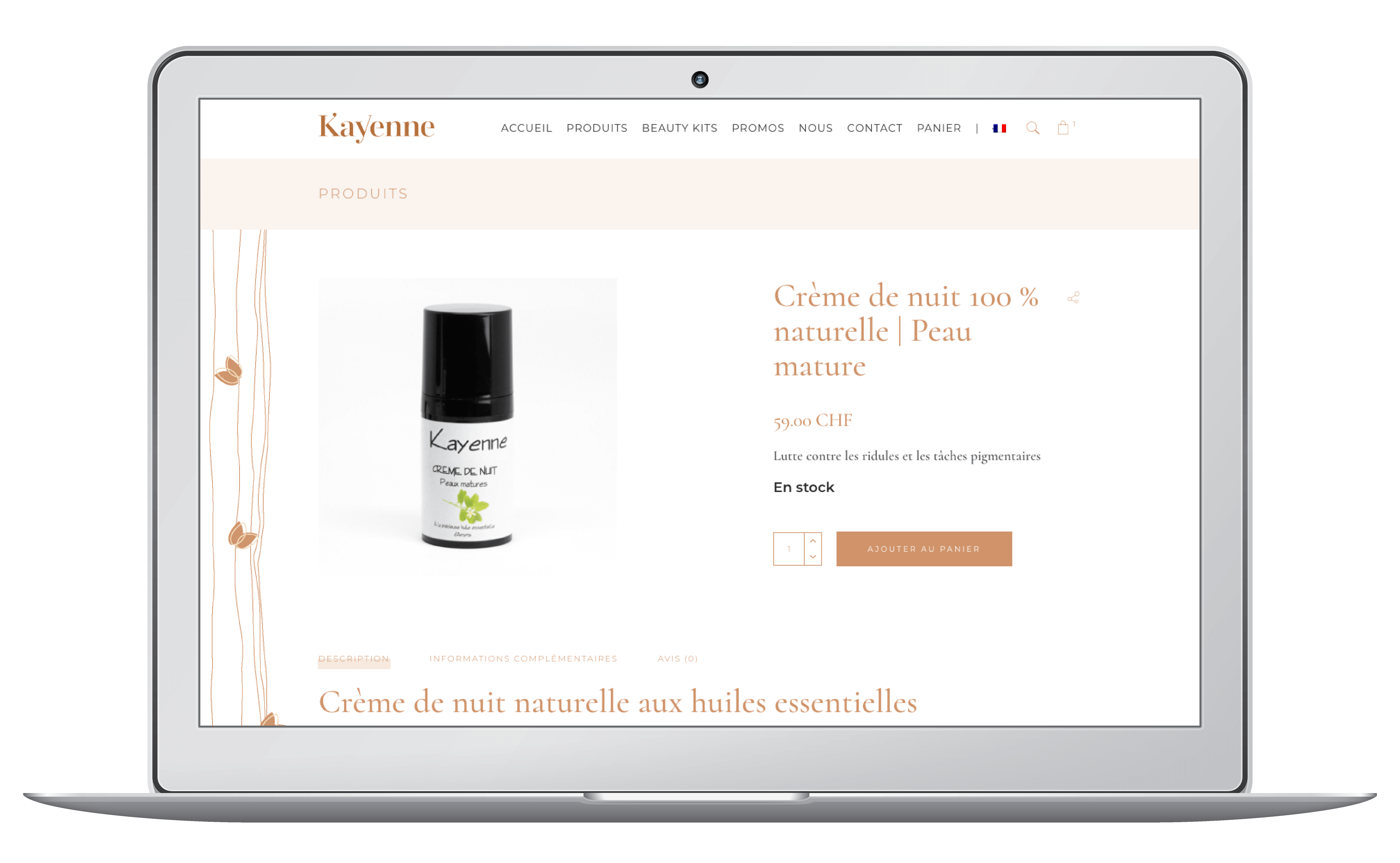 Création du e-commerce et du logo pour Kayenne cosmétiques suisses