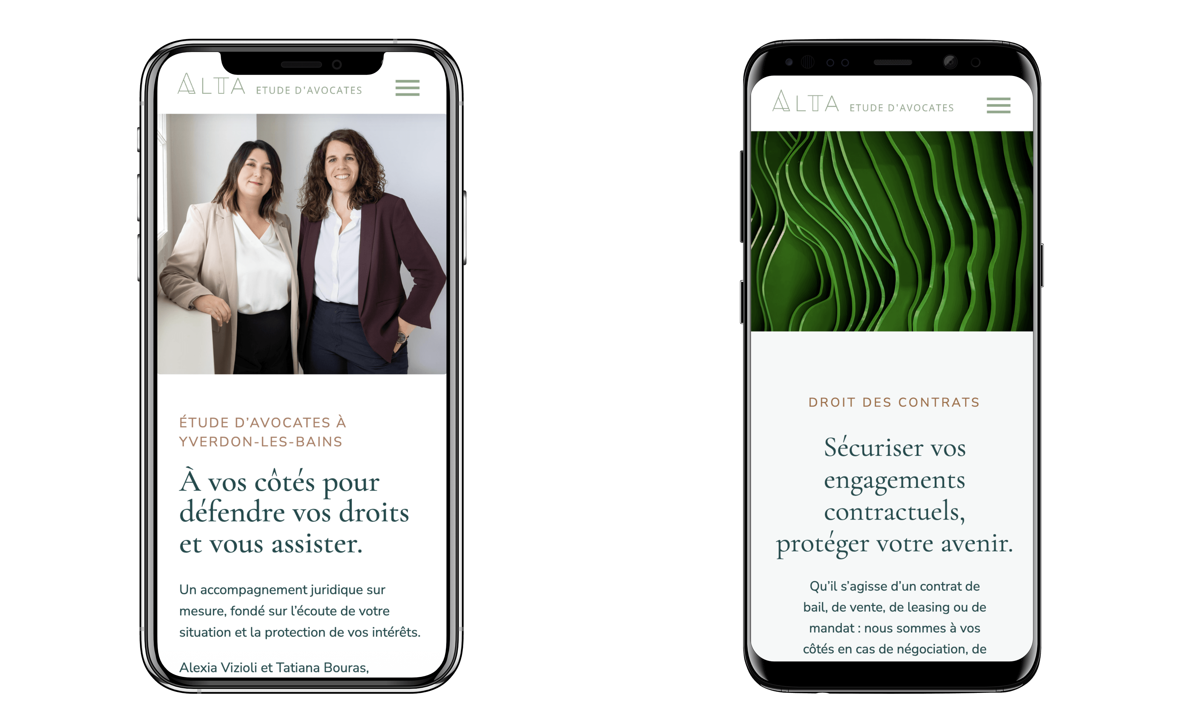 Création du site web de l'étude d'avocates, vue smartphones