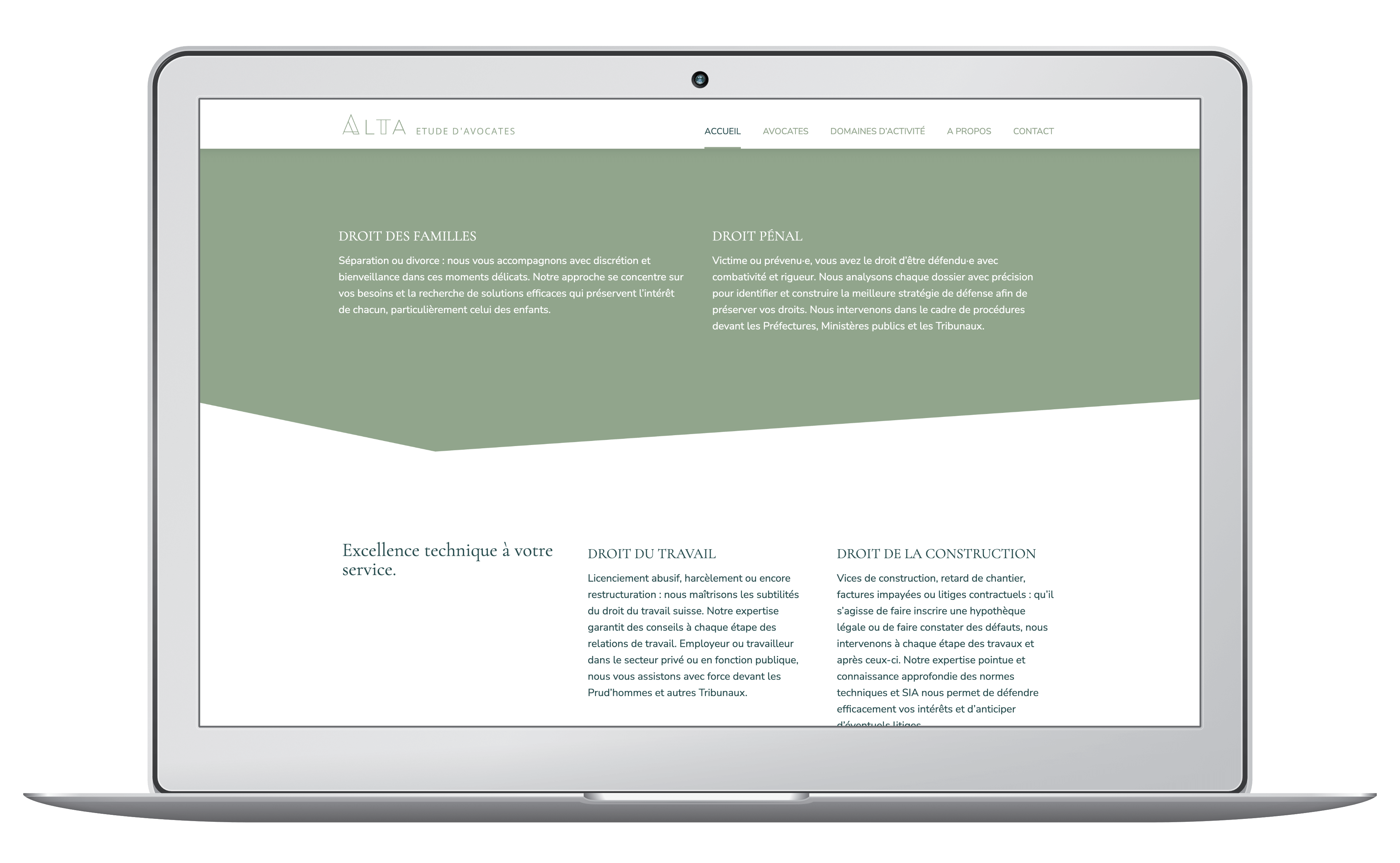 Création du site web de l'étude d'avocates, page d'accueil
