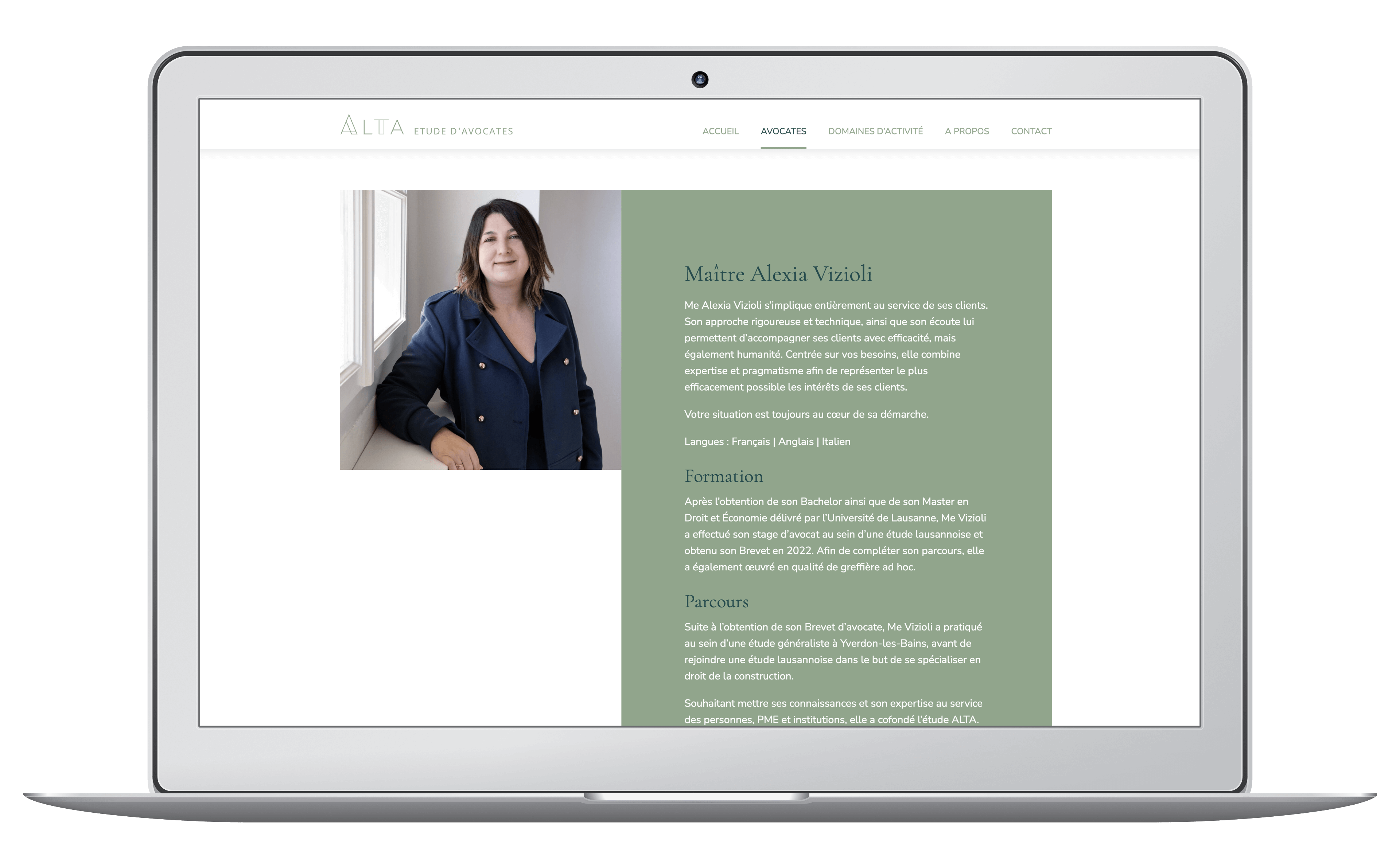 Création du site web de l'étude d'avocates, section avocate